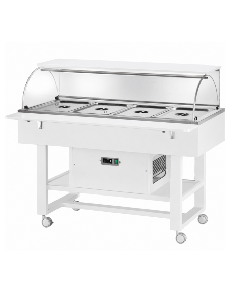 Carrello refrigerato in legno con cupola - Temperatura +2° / +10°C - Colore Bianco - 4xGN1/1 - cm 148x112x125h