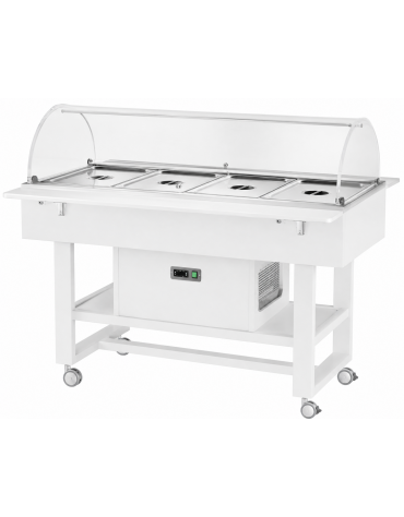 Carrello refrigerato in legno con cupola - Temperatura -5° / +5°C - Colore Bianco - 4xGN1/1 - cm 148x112x125h