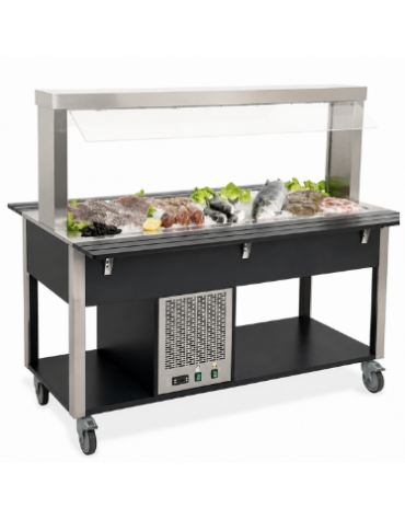 Carrello buffet refrigerante con parafiato fisso - colore Nero - 5 x GN 1/1 - cm 193x68x144h