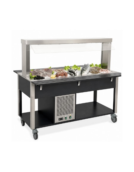 Carrello buffet refrigerante con parafiato fisso - colore Nero - 5 x GN 1/1 - cm 193x68x144h