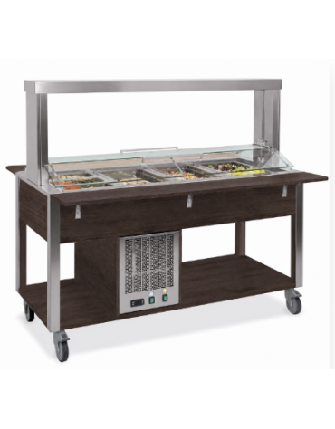 Buffet refrigerato 5xGN 1/1 colore Wengè, con parafiato mobile - illuminazione a LED - cm 193x68x144h