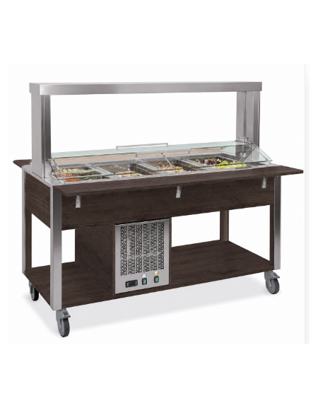 Buffet refrigerato 5xGN 1/1 colore Wengè, con parafiato mobile - illuminazione a LED - cm 193x68x144h