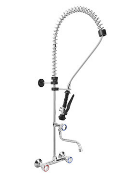 Gruppo Doccia Biforo a muro con canna girevole a metà asta, maniglie rotonde e doccetta basic - Interasse 203,20 mm