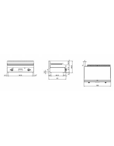 Fry Top a gas da banco, piastra doppia liscia cromata da cm 99,6x52 - potenza totale 11,4 Kw - cm 100x65x28h