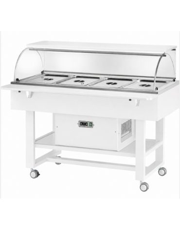 Carrello refrigerato in legno con cupola - Temperatura -5 / +5 °C - Colore Laccato Bianco - 4 x GN 1/1 - cm. 148x90x126h