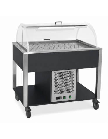 Carrello refrigerante con cupola e griglie asolate - colore Nero - 4 x GN 1/1 - cm 161x68x120h