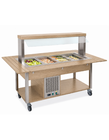Buffet refrigerato 6x1/1 GN con parafiato fisso - colore Rovere - illuminazione a LED - cm 226x68x144h