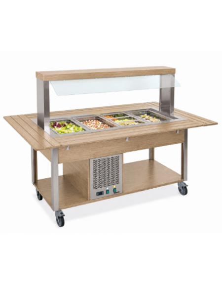 Buffet refrigerato 6x1/1 GN con parafiato fisso - colore Rovere - illuminazione a LED - cm 226x68x144h