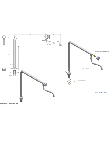 Rubinetto monoforo a bandiera con canna "S" mm Ø18x220 - Altezza mm 480