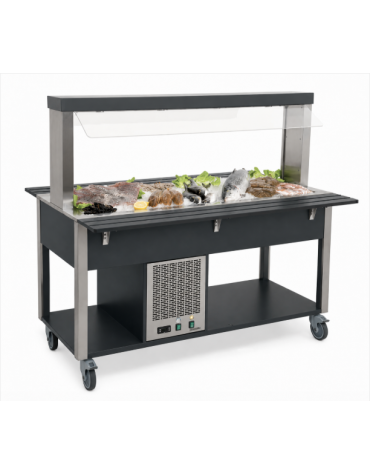 Carrello buffet refrigerante con parafiato fisso - colore Nero - 4 x GN 1/1 - cm 161x68x144h