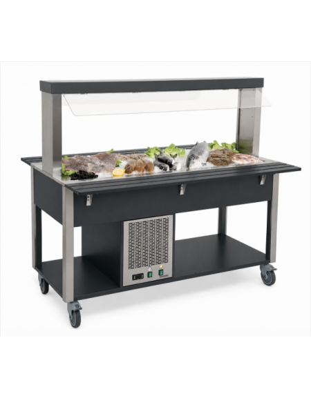 Carrello buffet refrigerante con parafiato fisso - colore Nero - 4 x GN 1/1 - cm 161x68x144h