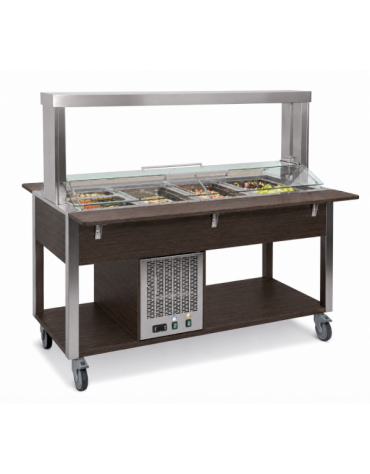 Buffet refrigerato 4xGN 1/1 colore Wengè, con parafiato mobile - illuminazione a LED - cm 161x68x144h