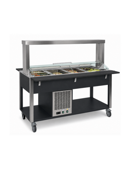 Carrello buffet refrigerato con parafiato mobile - 4x1/1 GN - colore Nero - cm 161x68x144h