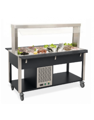Carrello buffet refrigerante con parafiato fisso - colore Nero - 6 x GN 1/1 - cm 226x68x144h