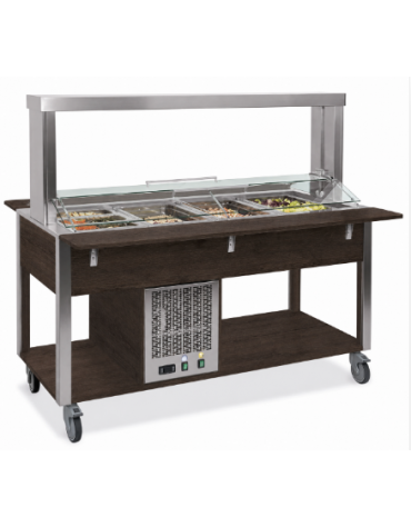 Buffet refrigerato 6xGN 1/1 colore Wengè, con parafiato mobile - illuminazione a LED - cm 226x68x144h