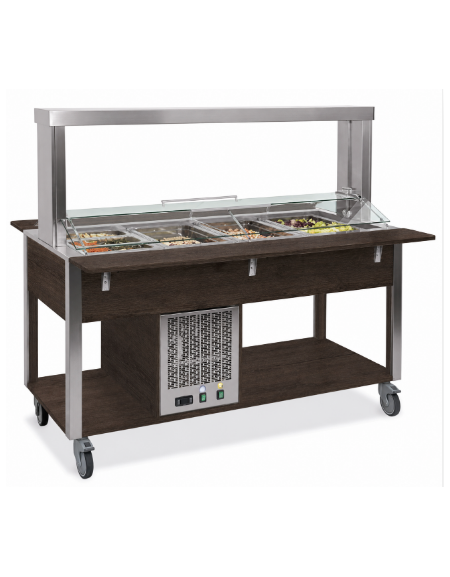 Buffet refrigerato 6xGN 1/1 colore Wengè, con parafiato mobile - illuminazione a LED - cm 226x68x144h