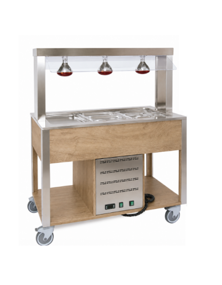 Carrello buffet termico 2xGN1/1 colore Rovere - parafiato fisso e lampade a infrarossi - cm 80x68x144h