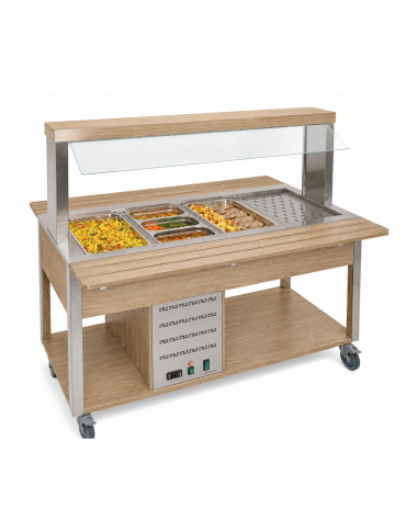 Buffet termico 2xGN1/1 colore Rovere, con parafiato fisso - illuminazione a LED - cm 80x68x144h