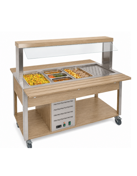 Buffet termico 2xGN1/1 colore Rovere, con parafiato fisso - illuminazione a LED - cm 80x68x144h