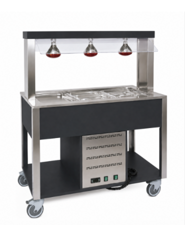 Carrello buffet termico 2xGN1/1 colore Nero - parafiato fisso e lampade a infrarossi - cm 80x68x144h