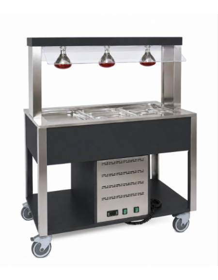 Carrello buffet termico 2xGN1/1 colore Nero - parafiato fisso e lampade a infrarossi - cm 80x68x144h