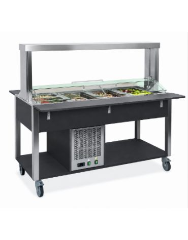 Buffet refrigerato 6xGN 1/1 colore Nero, con parafiato mobile - illuminazione a LED - cm 226x68x144h