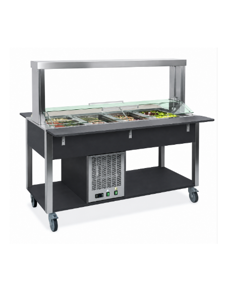 Buffet refrigerato 6xGN 1/1 colore Nero, con parafiato mobile - illuminazione a LED - cm 226x68x144h