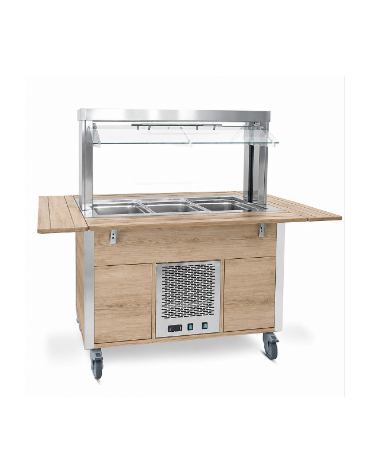 Carrello buffet armadiato refrigerato, con parafiato mobile - 6x1/1 GN - colore Rovere - cm 226x68x144h