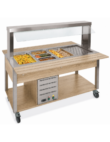 Buffet termico 3xGN1/1 colore Rovere, con parafiato fisso - illuminazione a LED - cm 113x68x144h