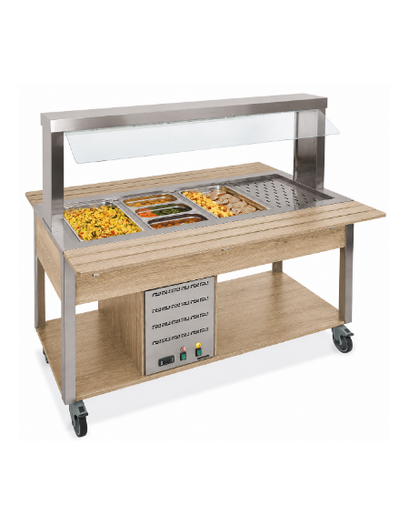 Buffet termico 3xGN1/1 colore Rovere, con parafiato fisso - illuminazione a LED - cm 113x68x144h