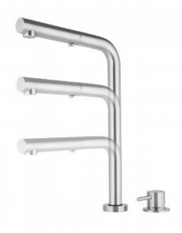 Rubinetto miscelatore monoforo in acciaio AISI 316 con doccetta estraibile e levetta - canna mm Ø28x215 - altezza variabile
