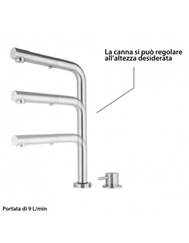 Rubinetto miscelatore monoforo in acciaio AISI 316 con doccetta estraibile e levetta - canna mm Ø28x215 - altezza variabile