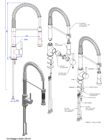 Rubinetto miscelatore monoforo  con canna girevole e doccia dual jet - altezza mm 440