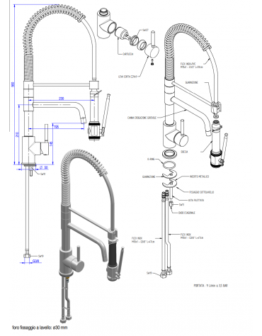 Rubinetto miscelatore monoforo con canna girevole e doccia light, - altezza mm 560