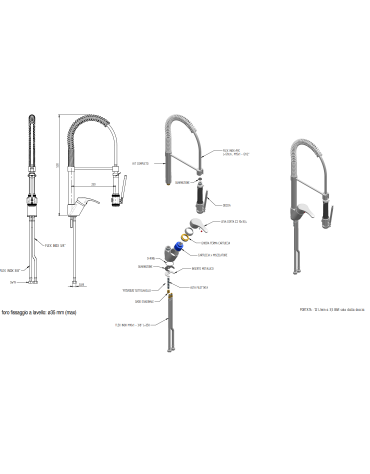 Rubinetto miscelatore monoforo con asta girevole e doccia light - altezza mm 530