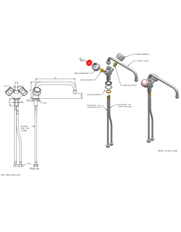 Rubinetto miscelatore monoforo con canna a ‘D’ mm Ø18×250 e maniglie Rotonde