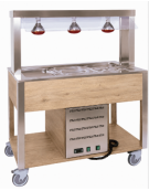 Carrello buffet termico 3xGN1/1 colore Rovere - parafiato fisso e lampade a infrarossi - cm 113x68x144h