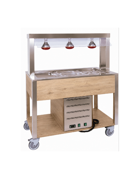 Carrello buffet termico 3xGN1/1 colore Rovere - parafiato fisso e lampade a infrarossi - cm 113x68x144h