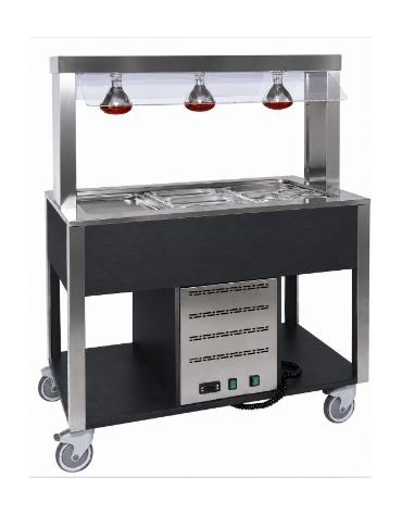 Carrello buffet termico 3xGN1/1 colore Nero - parafiato fisso e lampade a infrarossi - cm 113x68x144h