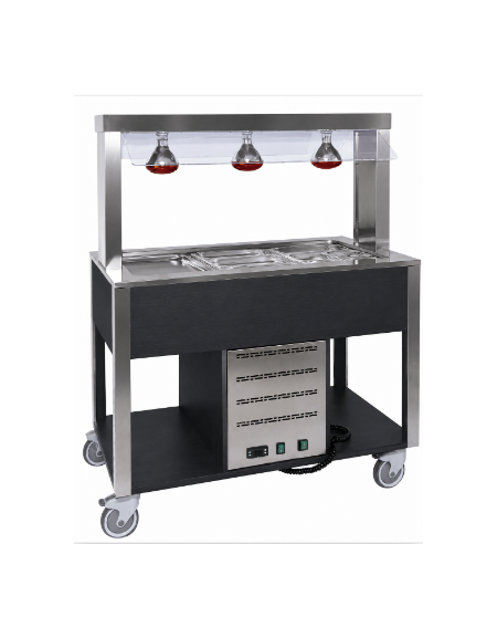 Carrello buffet termico 3xGN1/1 colore Nero - parafiato fisso e lampade a infrarossi - cm 113x68x144h