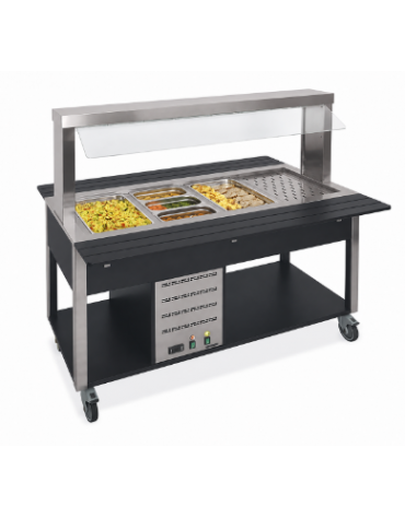 Buffet termico 3xGN1/1 colore Nero, con parafiato fisso - illuminazione a LED - cm 113x68x144h