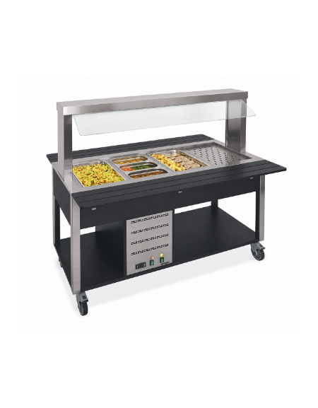 Buffet termico 3xGN1/1 colore Nero, con parafiato fisso - illuminazione a LED - cm 113x68x144h