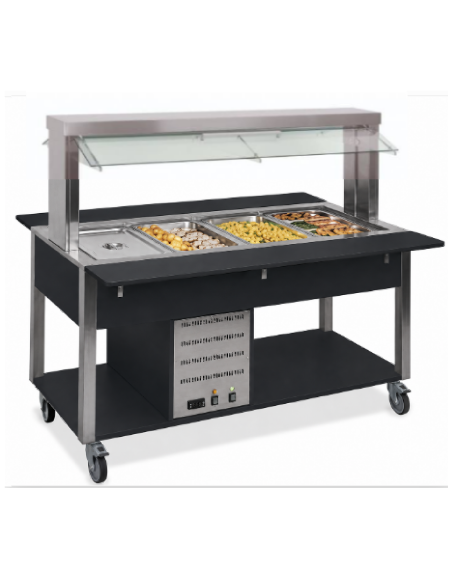 Carrello buffet termico 3xGN1/1 colore Nero, con parafiato mobile - illuminazione a LED - cm 113x68x144h