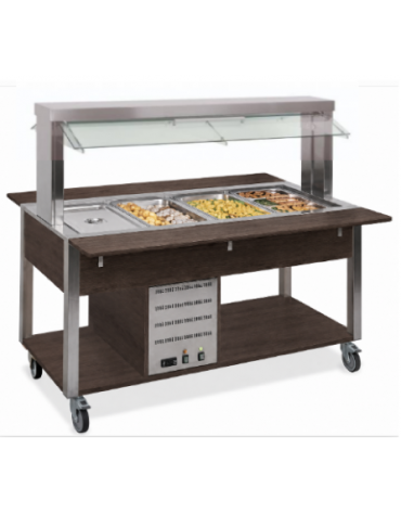 Carrello buffet termico 3xGN1/1 colore Wengè , con parafiato mobile - illuminazione a LED - cm 113x68x144h
