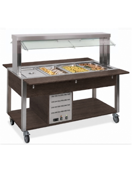 Carrello buffet termico 3xGN1/1 colore Wengè , con parafiato mobile - illuminazione a LED - cm 113x68x144h