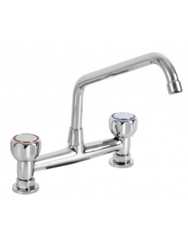 Rubinetto biforo a lavello, canna a "C" Ø mm 20, maniglie Rotonde - Interasse  mm 203,20 - Lunghezza canna mm 250