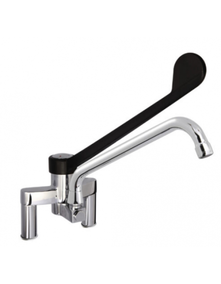 Rubinetto biforo miscelatore a lavello con leva clinica in plastica nera - Lunghezza canna mm 200