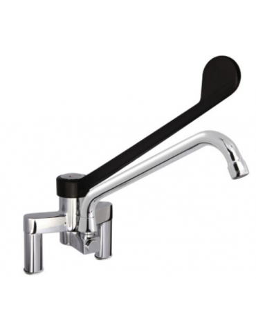Rubinetto biforo miscelatore a lavello con leva clinica in plastica nera - Lunghezza canna mm 300