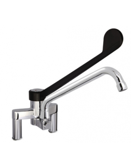 Rubinetto biforo miscelatore a lavello con leva clinica in plastica nera - Lunghezza canna mm 300