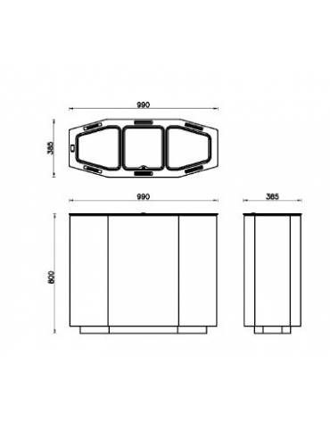 Cestone per la raccolta differenziata a 3 settori in acciaio zincato e vernicato da Lt 150 - cm 99x38,5x80h